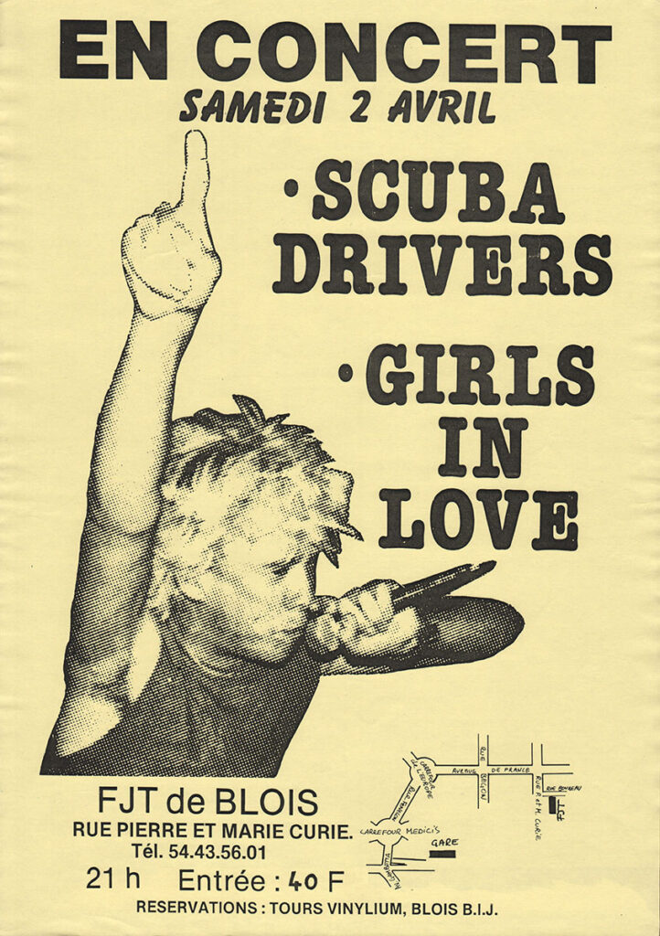 1988.04.02-Affiche01-A3-photocopiee-RipostAF-722x1024 Girls in Love, Scuba Drivers (02/04/88)