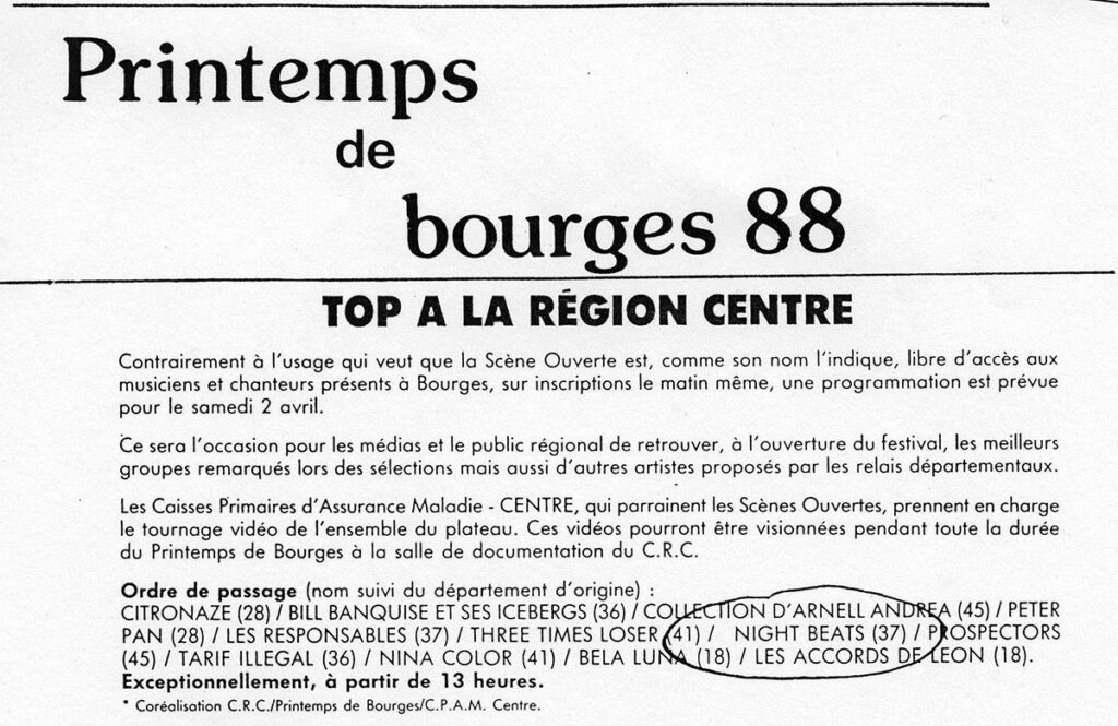 1988.04.02-Nightbeats-Book-1024x665 "Scène ouverte Printemps de Bourges" (02/04/88)