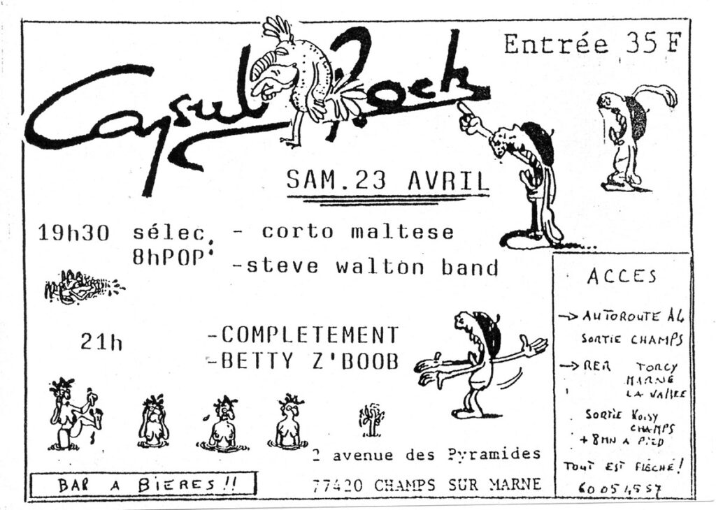 1988.04.23-CapsulRock-ArchivesFL-1024x730 Corto Maltese, Steve Walton Band, Complètement, Betty Z'Boob (23/04/88)