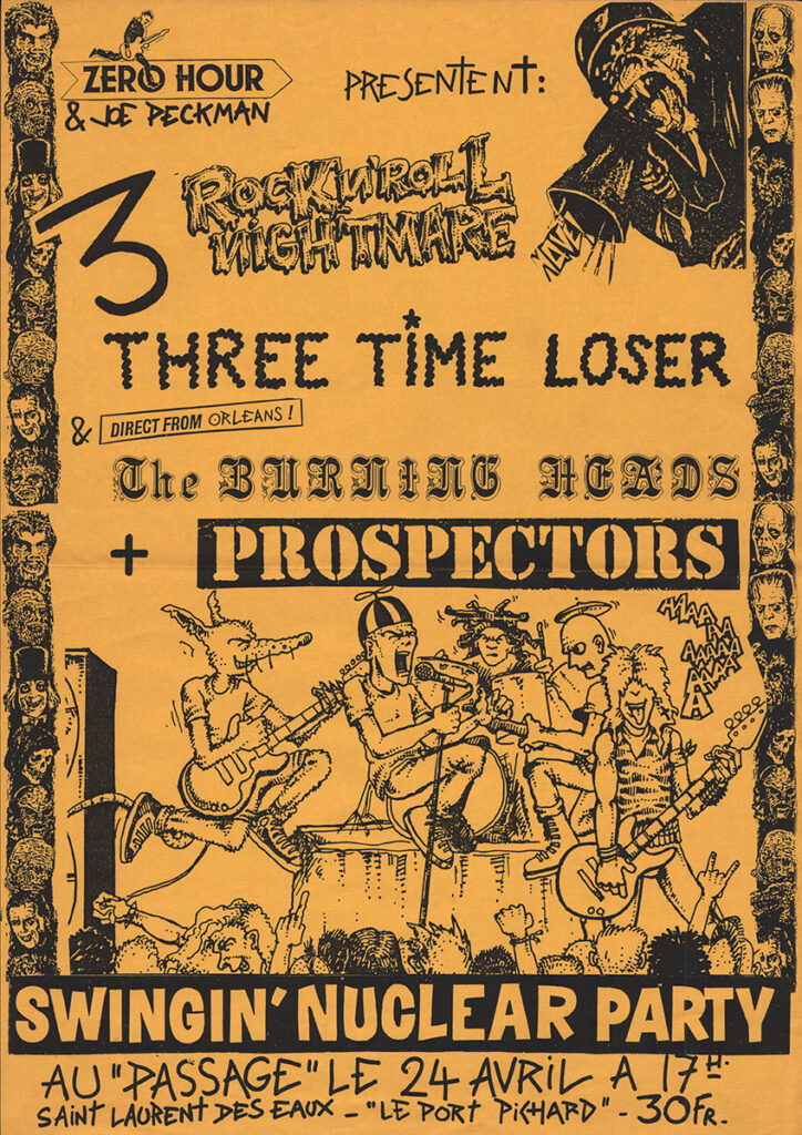1988.04.24-Affiche01-A3-photocopiee-Michel-Rose-724x1024 Three Time Loser, Burning Heads, Prospectors (24/04/88)