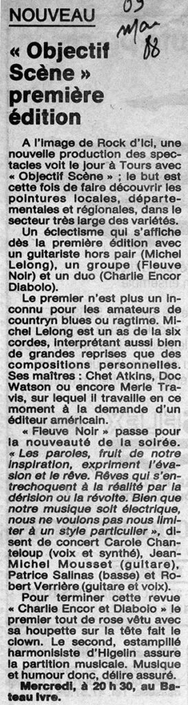 1988.05.09-Presse-NR01-51-Z-4-273x1024 "Objectif scène" Charlie Encor + Diabolo, Fleuve Noir, Sœurs Vices Compris (11/05/88)