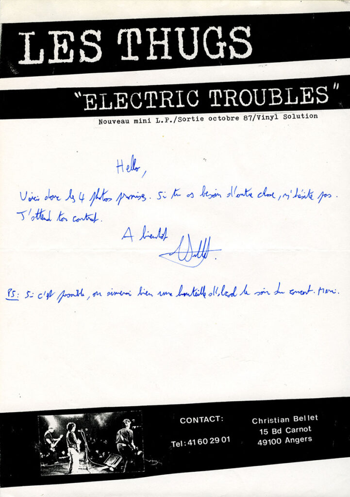 1988.05.17-Thugs-Lettre01-Michel-Rose-721x1024 Les Thugs, the Slickee Boys (17/05/88)