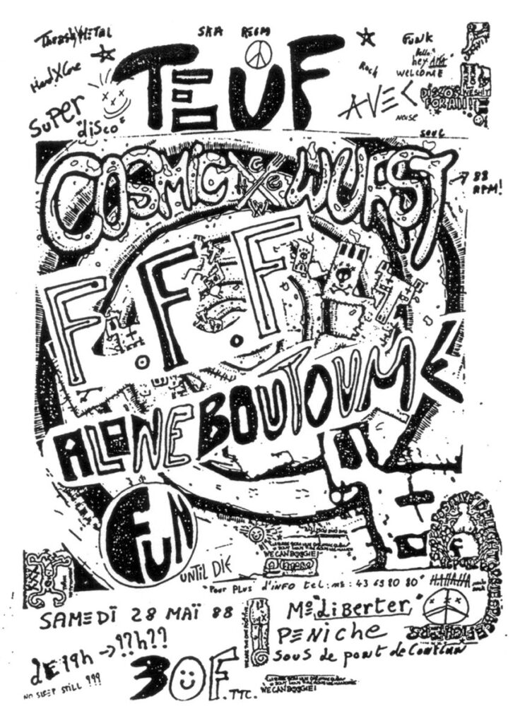 1988.05.28-Flyer01-Max-Well-736x1024 Alone Boutoume, F.F.F. Cosmic Wurst (28/05/88)