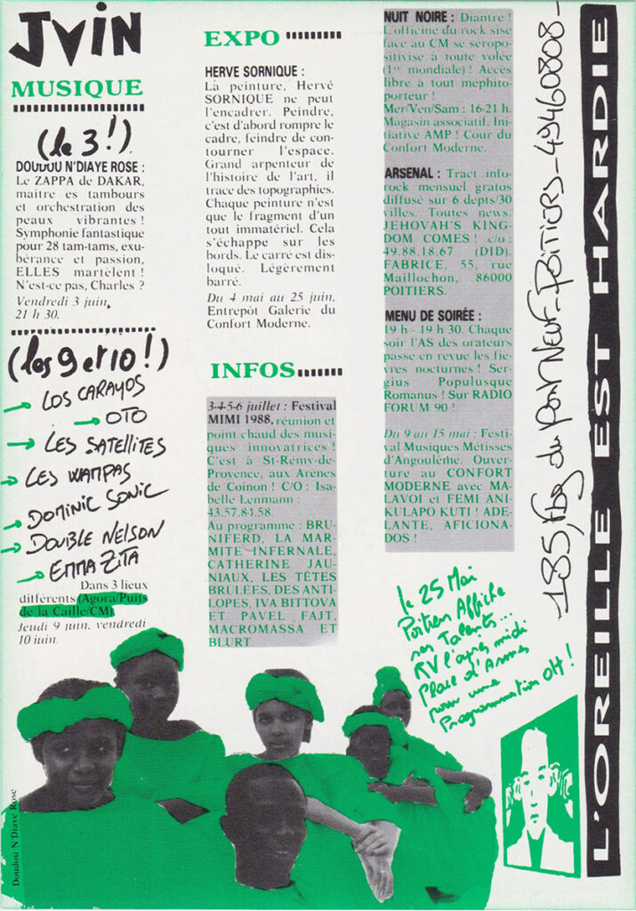 1988.06.03-Flyer01v-Oreille-est-Hardie-715x1024 Doudou N'Diaye Rose (03/06/88)