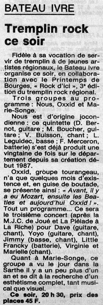 1988.06.07-Presse-NR01-51-Z-4-346x1024 "Rock d’ici" Marie-Songe, Nous, Oxxid (07/06/88)