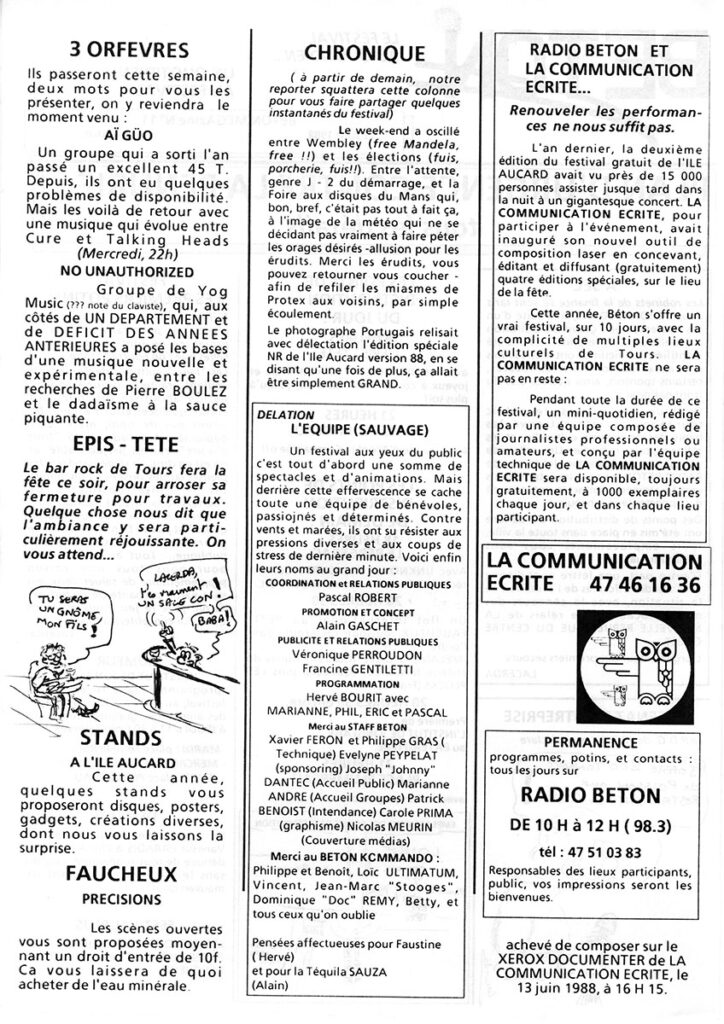 1988.06.13-Beton-megazine-11-Petit-DanielDOv-724x1024 "Pendant l'interruption le spectacle continue" (10 au 21/06/88)