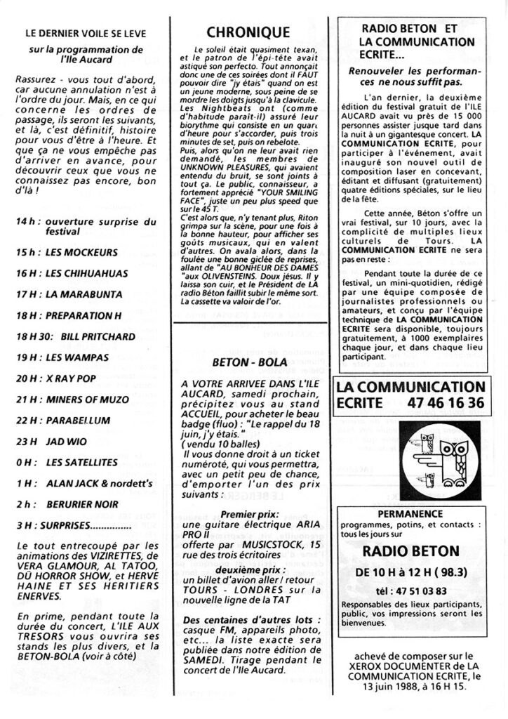 1988.06.14-Beton-megazine-12-Petit-DanielDOv-724x1024 "Pendant l'interruption le spectacle continue" (10 au 21/06/88)
