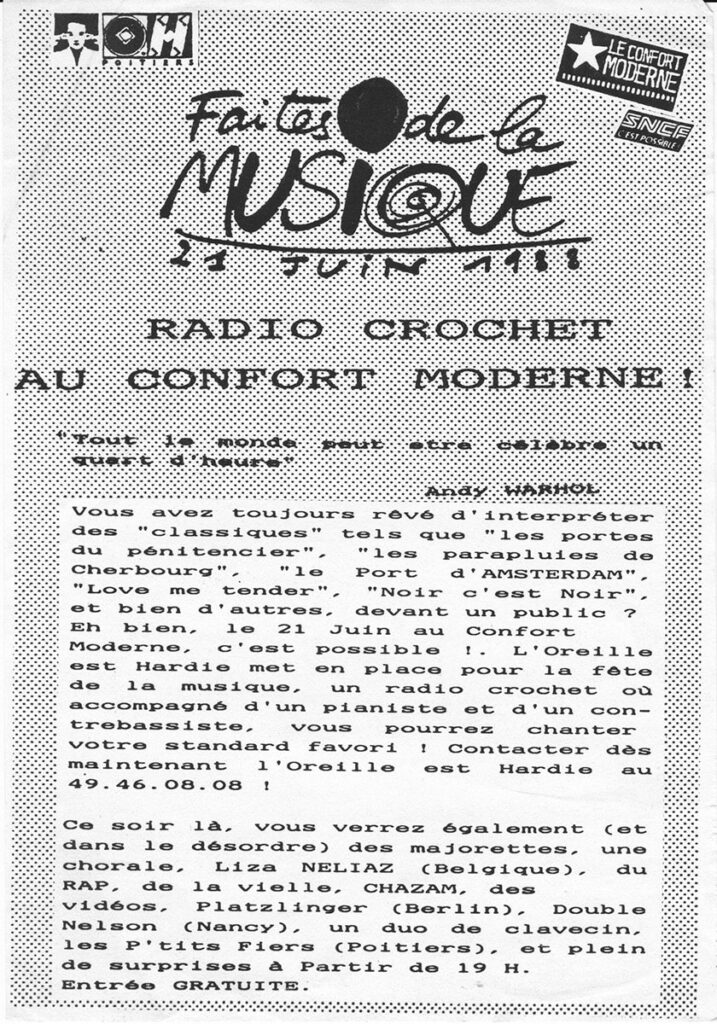 1988.06.21-Flyer01r-Oreille-est-Hardie-717x1024 "Fête de la musique" (21/06/88)