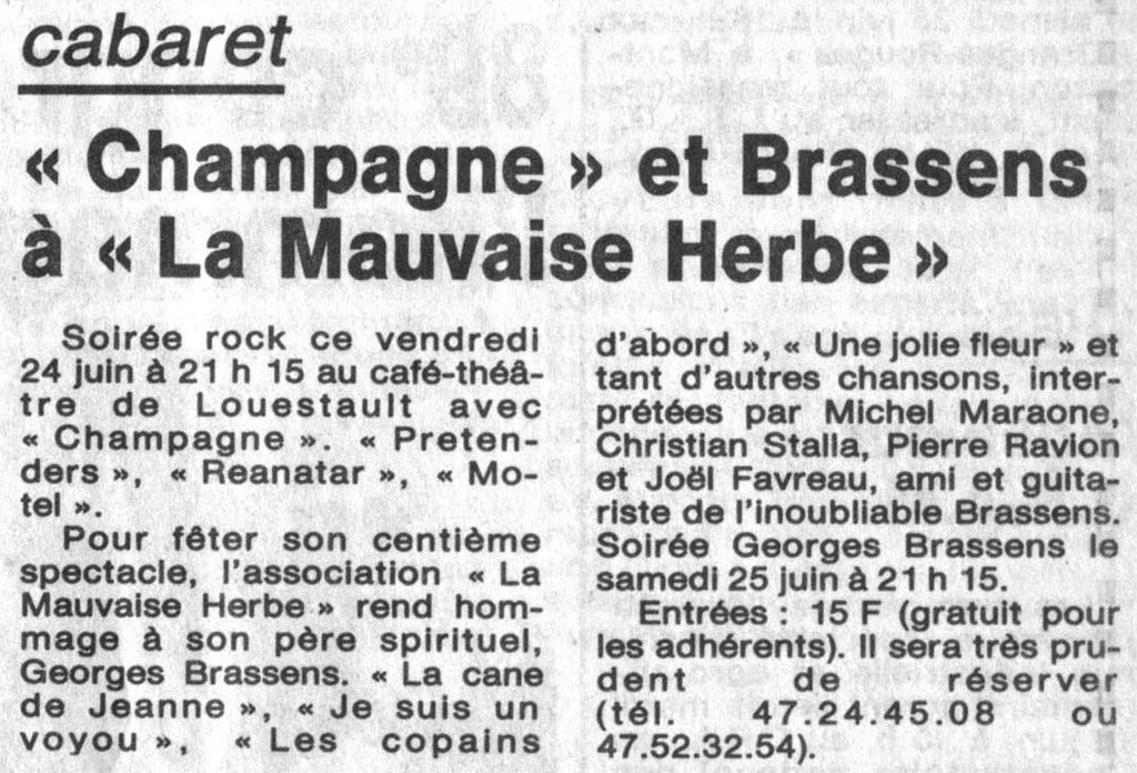 1988.06.24-NRCO.3ADPREb-1024x696 "Soirée hommage à Georges Brassens" (25/06/88)