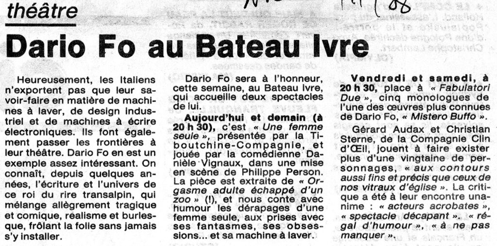 1988.11.02-Presse-NR01-51-Z-4-1024x507 Compagnie Clin d’œil "Fabulatorie due" (02 et 03/11/88) annulé