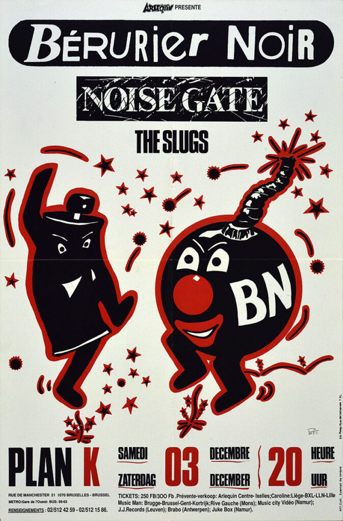 1988.12.03-Berurier-Noir-Affiche01-395-60-imprimee-Philippe-Ricard-Copie-674x1024 Noise Gate, les Slugs, Bérurier Noir (03/12/88)
