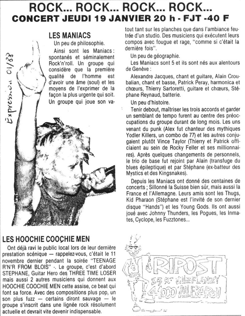 Presse-Live-1989.01.19-01-793x1024 Hoochie Coochie men, Maniacs (19/01/89)