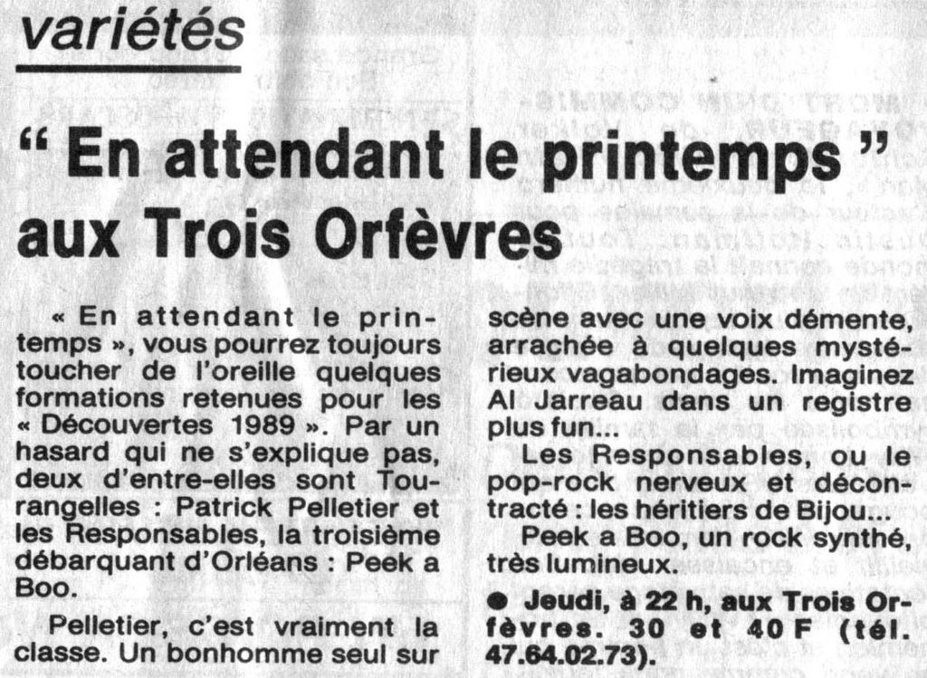 1989.03.15-NRCO.5ADPREa-1024x749 "En attendant le Printemps" Patrick Pelletier, Peek a Boo, Les Responsables (16/03/89)