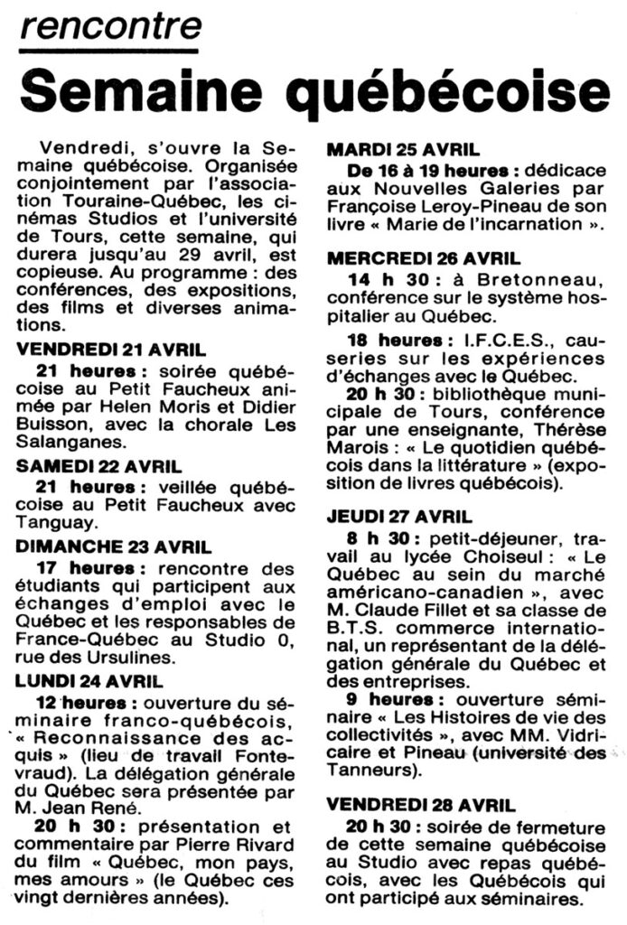 1989.04.21-NRCO.7ADPREd-694x1024 "Semaine québécoise" Helen Moris, Didier Buisson, Les Salanganes (21/04/89)