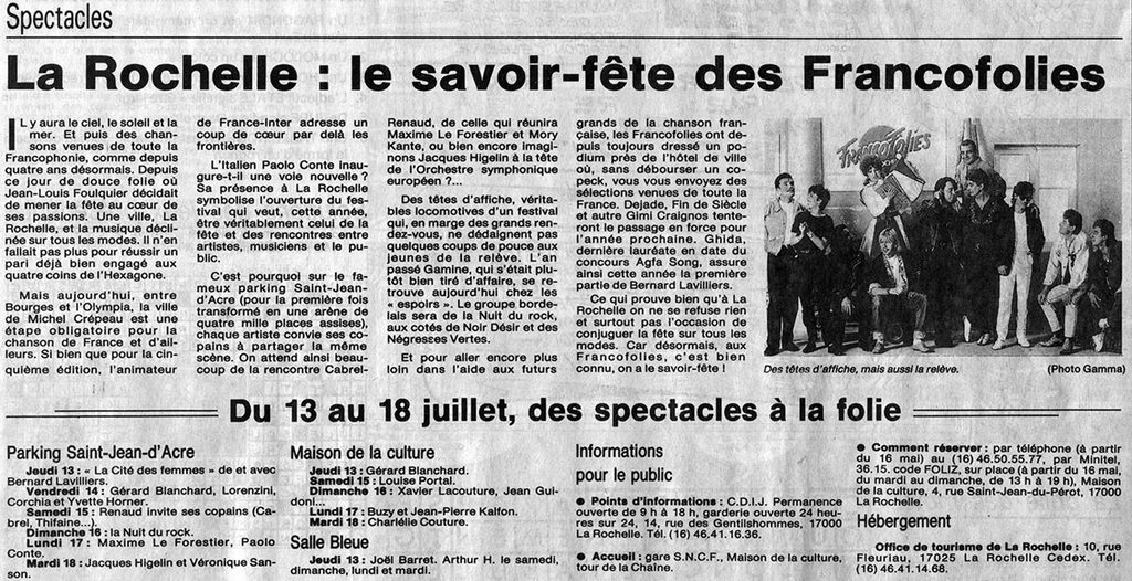 1989.07.04-NRCO.LADPREa-1024x526 "Francofolies" (13 au 18/07/89)