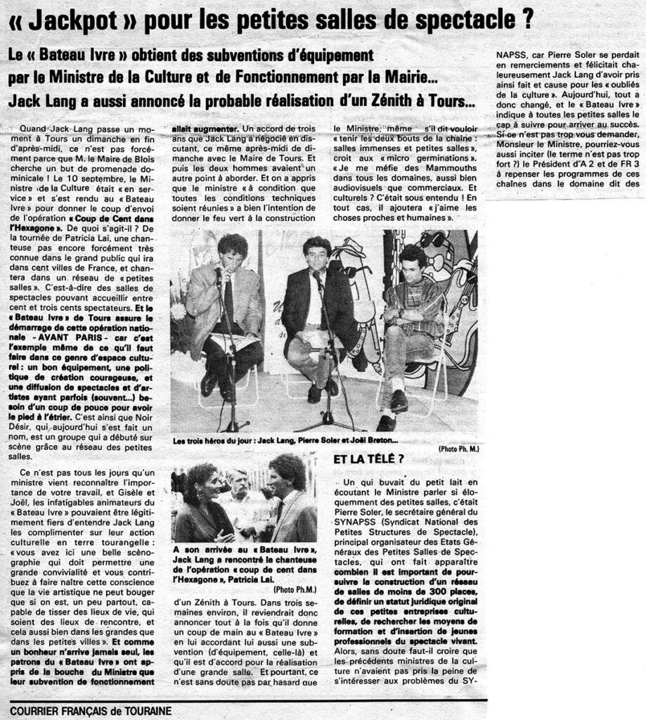 1989.09.10-Presse-Courrier-francais-de-toutraine01-51-Z-4-919x1024 "Coup de cent dans l'hexagone" Négresses Vertes, Patricia Lai (19/09/89)