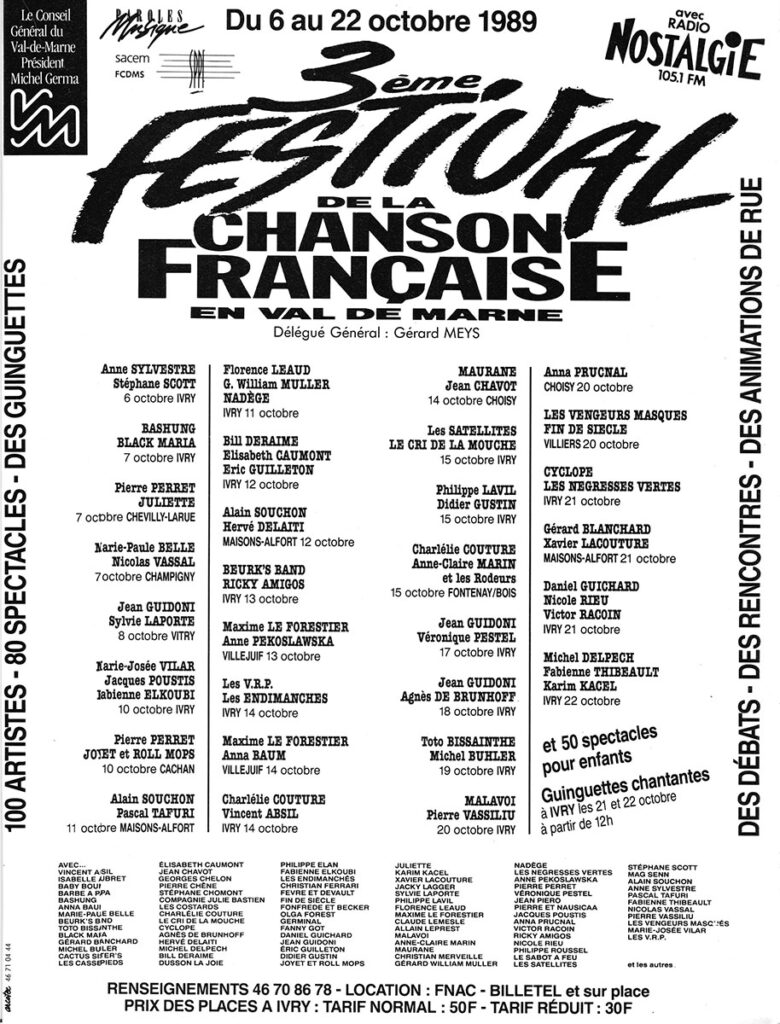 1989.10.06-Pub01-780x1024 "Festival de la chanson française en Val de Marne" Xavier Lacouture, Gérard Blanchard (21/10/89)