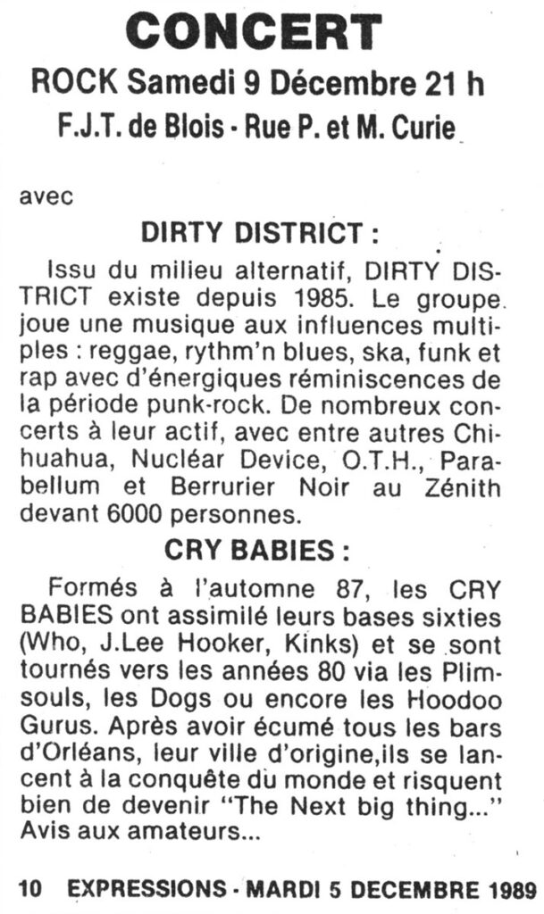 Presse-Live-1989.12.09-02-609x1024 Cry Babies, Dirty District (09/12/89)