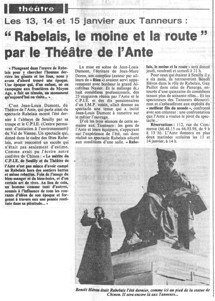 1983.01.10-NR01-Copie-2-730x1024 "Rabelais, le moine et la route" Théâtre de l'Ante" (13, 14 et 15/01/83)