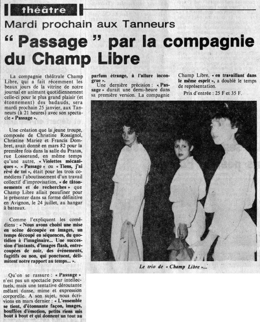 1983.01.22-NR01-Copie-2-827x1024 Compagnie du Champ Libre "Passage" (25/01/83)