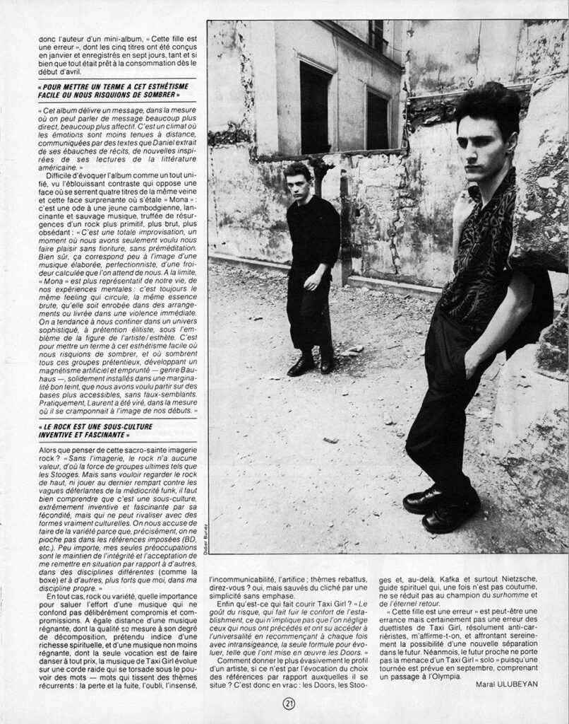 Presse-RockEnStock-n066Euthanasie-21-806x1024 Taxi Girl : On a tendance à nous confiner dans un univers sophistiqué