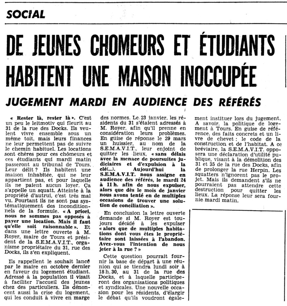 1979.04.22-NRCO.5AD-961x1024 Se jeunes chômeurs et étudiants habitent une maison inoccupée