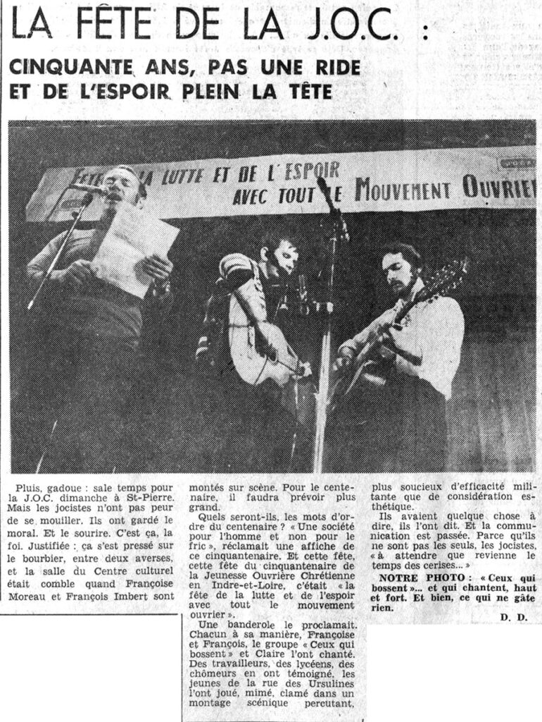 1979.05.29-NRCO.2ADPRE-770x1024 "50 ans de la Jeunesse Ouvrière Chrétienne" Françoise Moreau et François Imbert, Ceux qui Bossent et Claire (27/05/79)