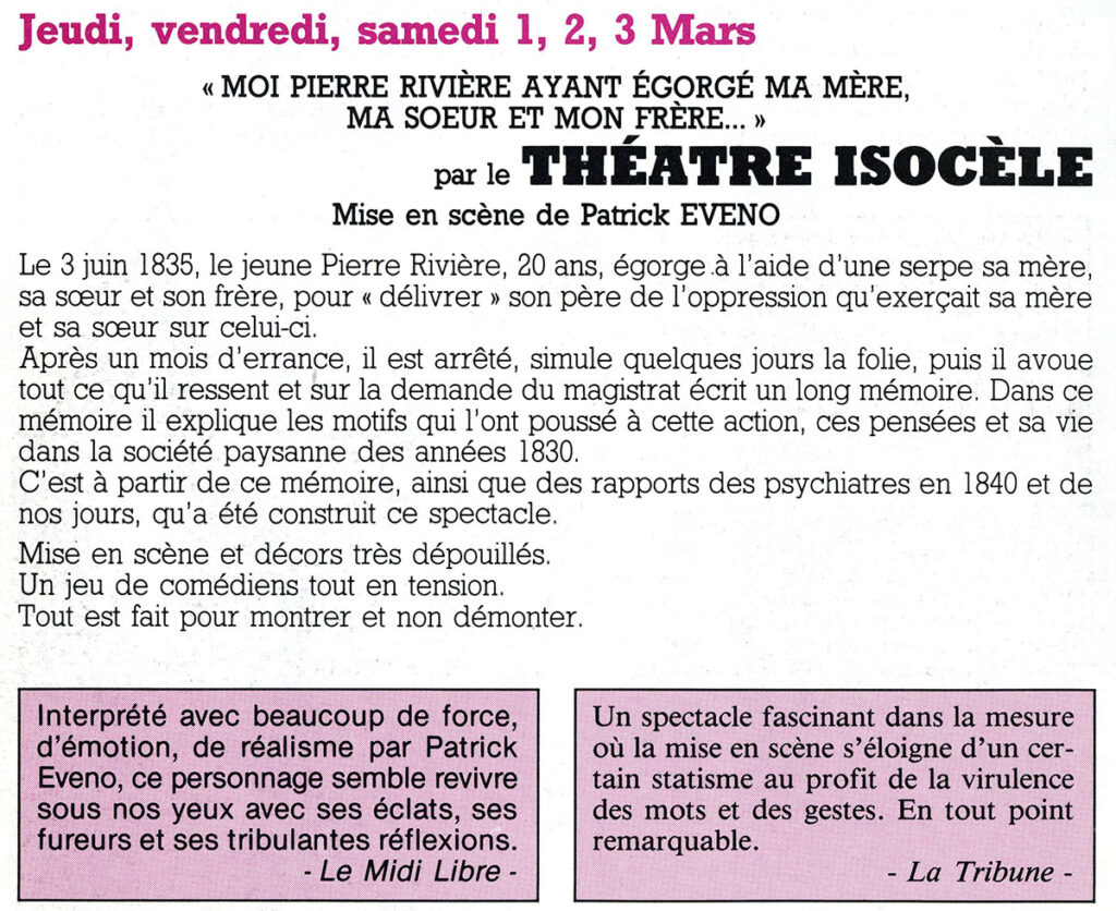 1984.01-Prog-Bateau-Ivre-51-Z-107B-1024x836 Théâtre Isocèle "Moi Pierre Rivière ayant égorgé ma mère, ma sœur et mon frère" (01 au 03/03/84)