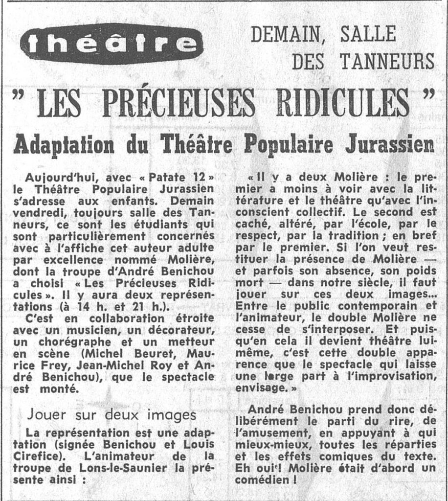 1976.01.22-NRCO.4ADPREc-916x1024 Théâtre Populaire Jurassien "Les précieuses ridicules" (23/01/76)