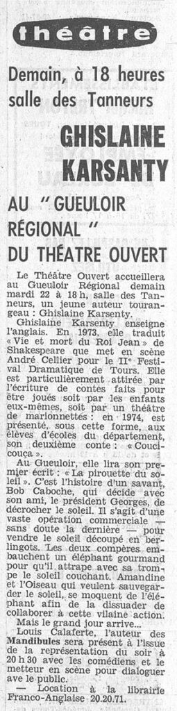 1977.03.21-NRCO.5ADb-255x1024 Théâtre Ouvert "Les Mandibules" (22/03/77)