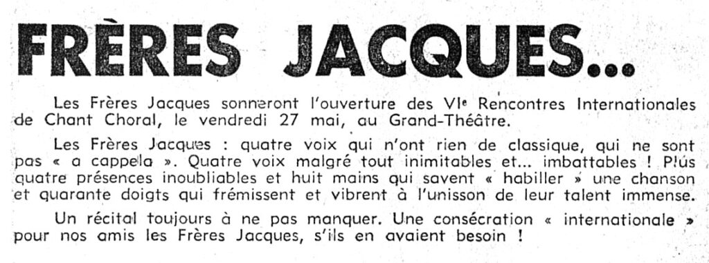 1977.05.18-NRCO.4ADa-1024x381 "VIe Rencontres Internationales de Chant Choral" les Frères Jacques (27/05/77)