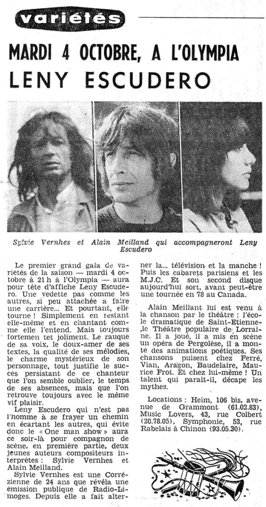 1977.09.28-NRCO.4ADa-538x1024 Leny Escudero, Alain Meilland, Sylvie Vernhes (04/10/77)