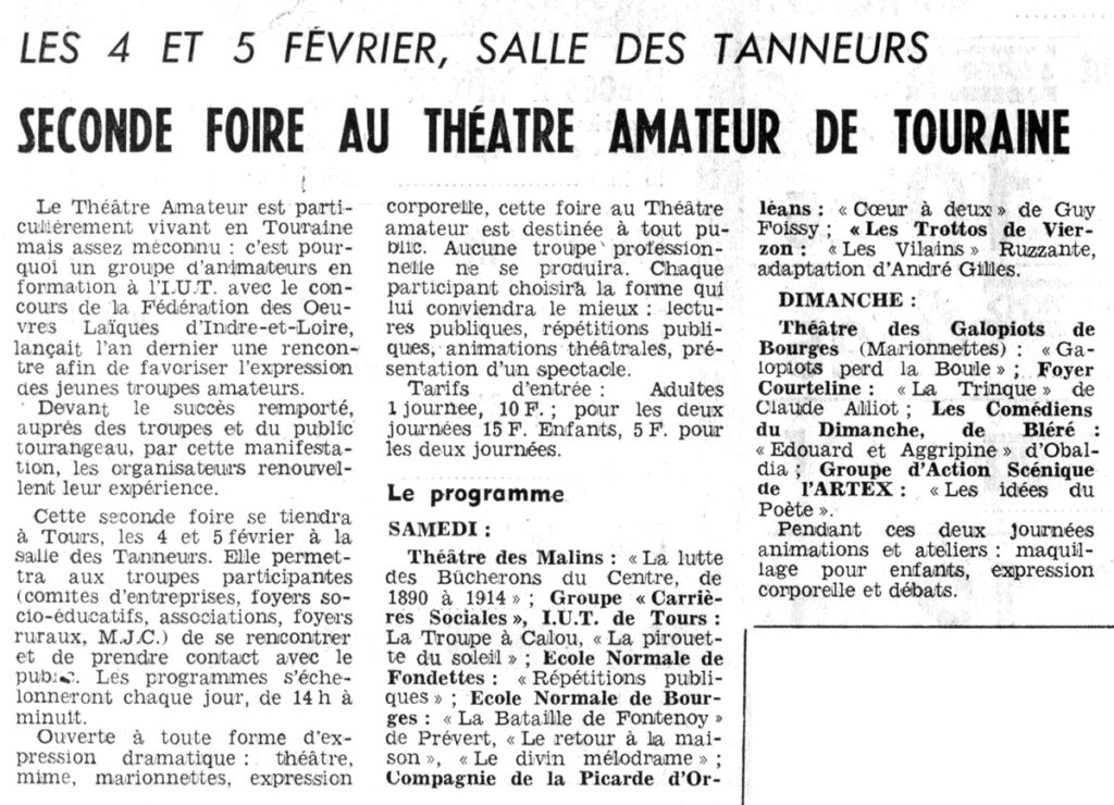 1978.02.03-NRCO.4ADPREa-1024x740 "Seconde Foire au Théâtre Amateur de Touraine" (04 et 05/02/78)