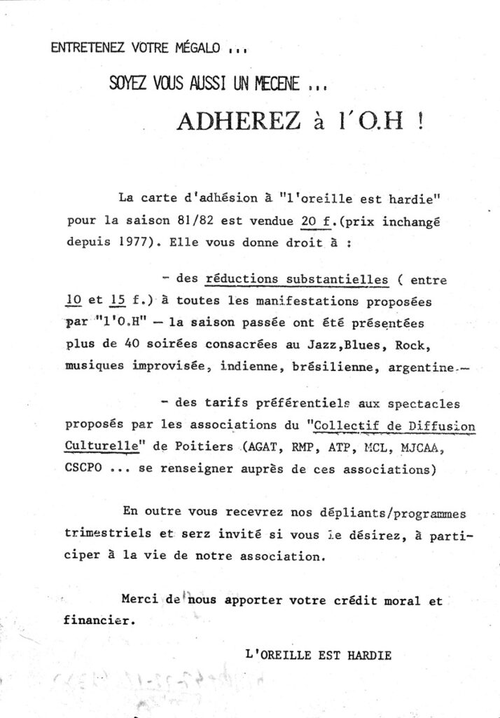 1981-Flyer01-Oreille-est-Hardie-714x1024 Carte d’adhérent : L’Oreille est Hardie