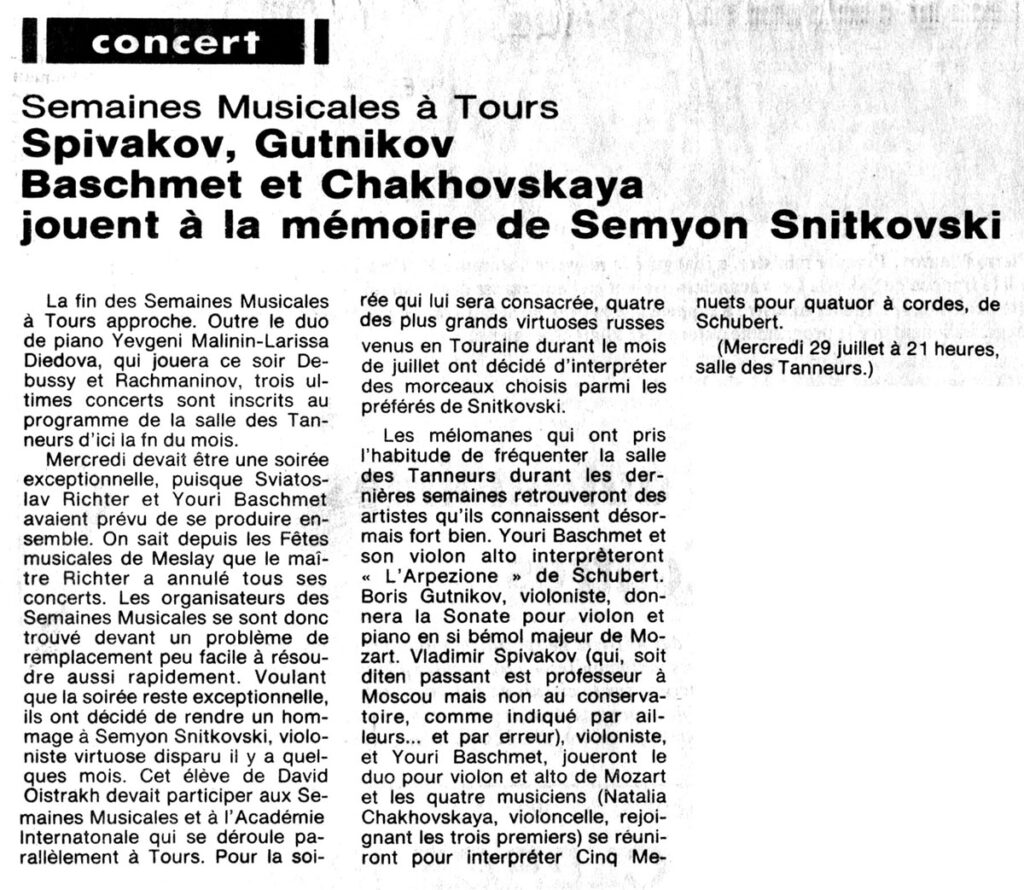 1981.07.27-NR.2ADa-1024x890 "Semaines Musicales de Tours - Concert hommage à Semyon Snitkovski" (29/07/81)