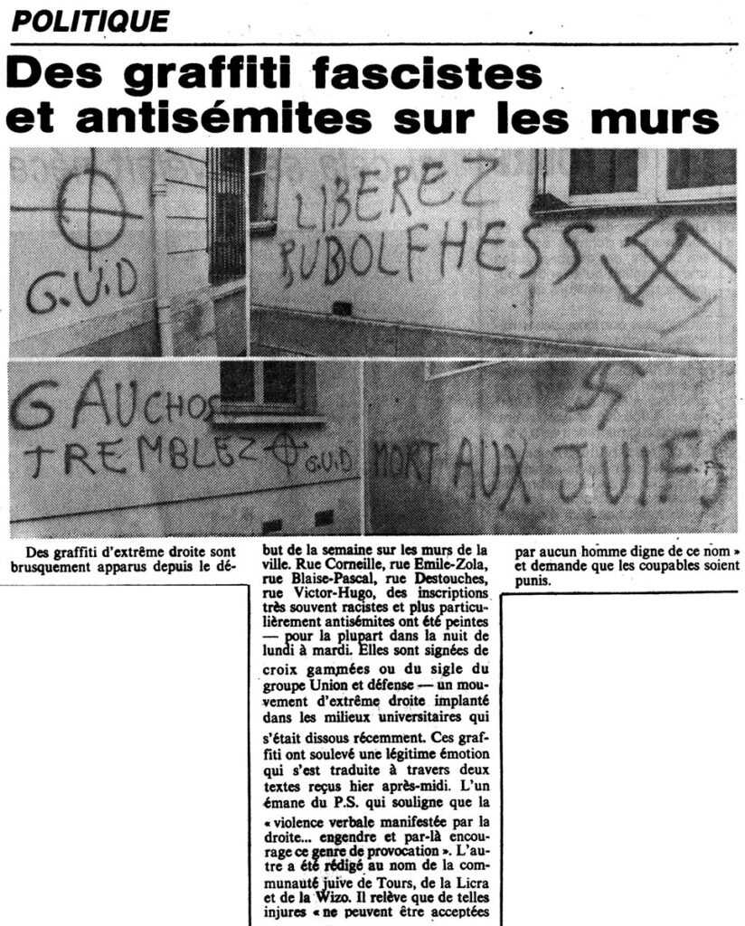 1981.11.05-NR.2ADa-824x1024 Des graffitis fascistes et antisémites sur les murs de Tours