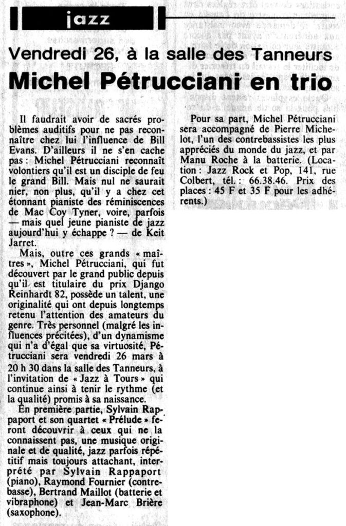 1982.03.23-NR.3ADa-673x1024 Michel Pétrucciani, Sylvain Rappaport Quartet (26/03/82)