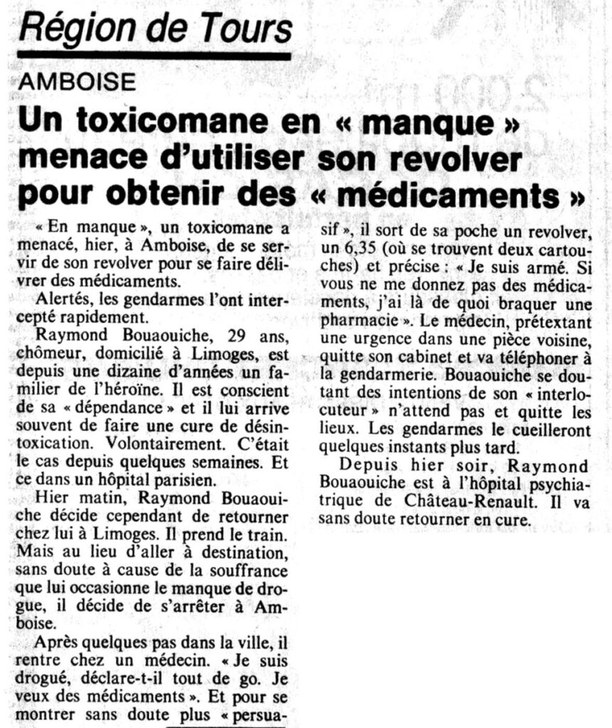 1982.04.07-NR.4ADa-861x1024 Un toxicomane en manque menace d'utiliser son revolver pour obtenir des médicaments