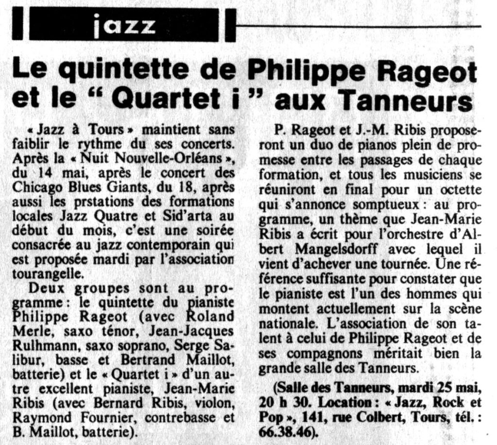 1982.05.24-NR.4ADb-1024x918 Quintette de Philippe Rageot, Quartet I (25/05/82)