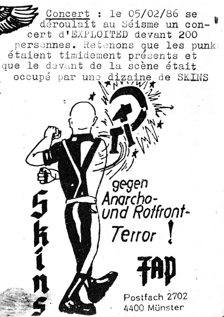 1986.02-Groupe-Autonome-National-Socialiste-n01-PRE01b-725x1024 Les Garçons Bouchers, Trotskids (annulé), Exploited (05/02/86)