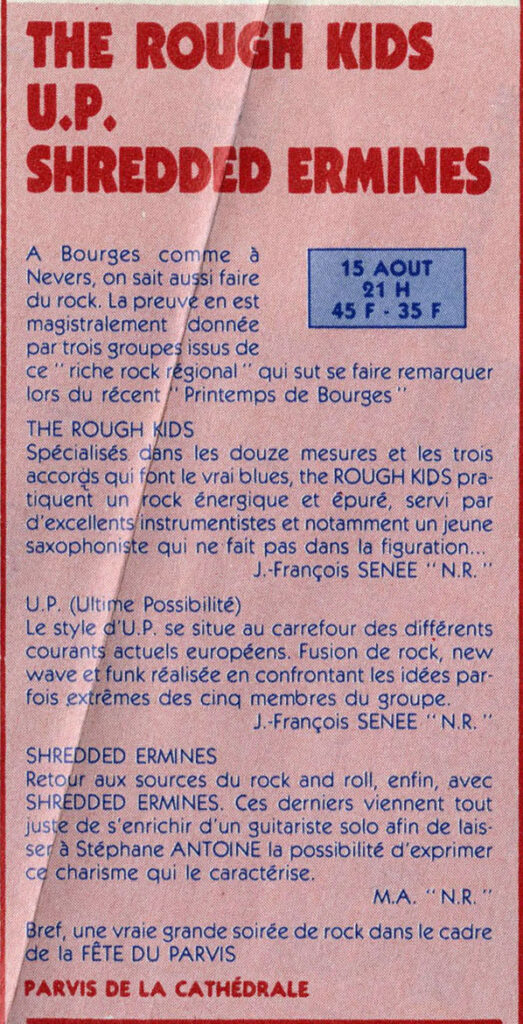 1987.07.17-BourgesV2BergeracPRp-523x1024 "Ballades à Bourges" The Rough Kids, U.P., Shredded Ermines (15/08/87)