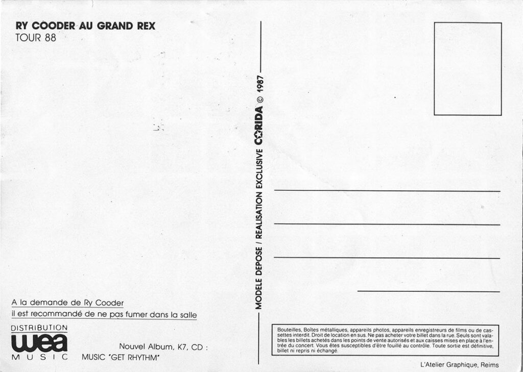 1988.06.02-Bruno-BoussardTIv-1024x729 Ry Cooder and the Moula-Banda Rhythm Aces (02/06/88)