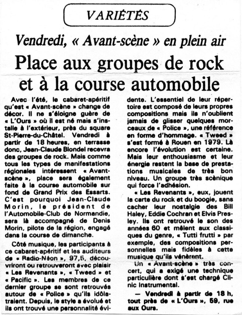 1985-Tweed-TweedDO203-787x1024 "Avant-scène" Tweed, Les Revenants, Pacific (21/06/85)
