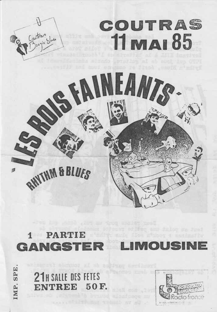 1985.03.11-Flyer01r-Patrick-Korbendau-713x1024 Les Rois Fainéants, Gangster Limousine (11/03/85)