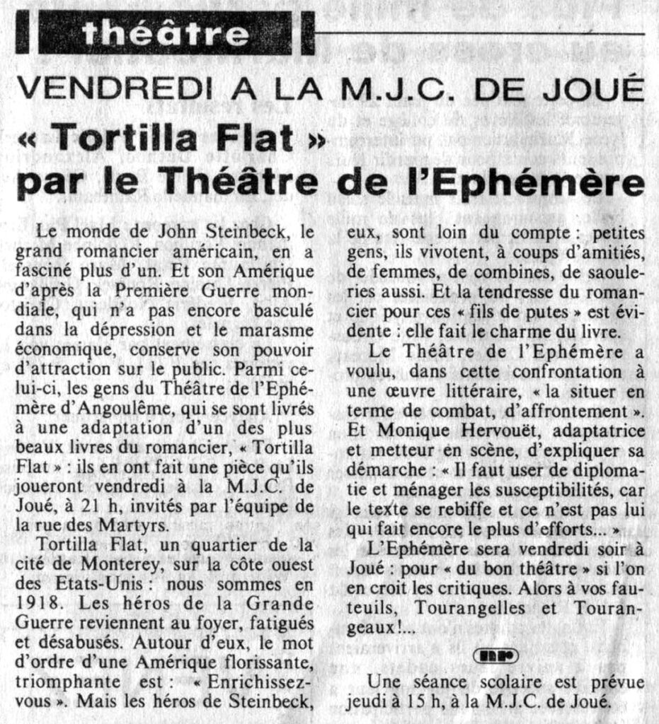 1984.12.05-NRCO.6ADPRE000876-931x1024 Théâtre de l’Éphémère "Tortilla Flat" (07/12/84)