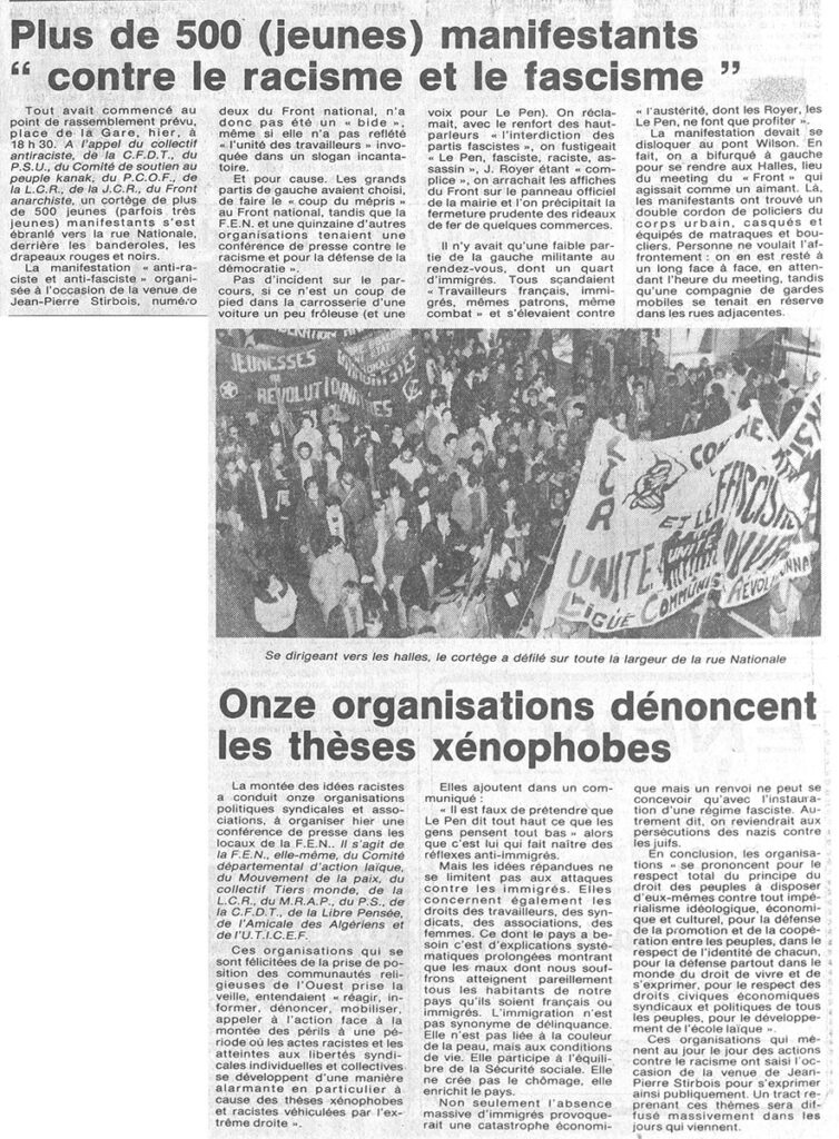 1985.03.07-NRCO.3ADPREa-754x1024 Plus de 500 manifestants contre le racisme et le fascisme (06/03/85)