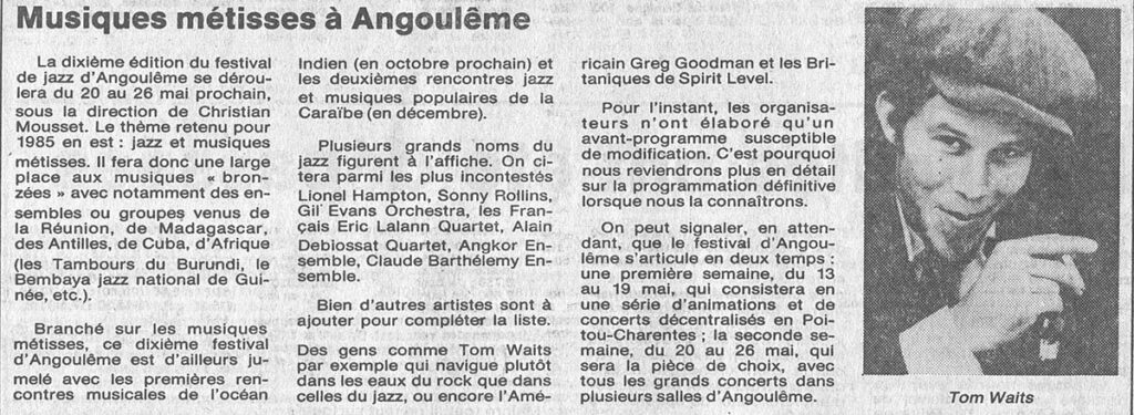 1985.03.13-NRCO.BADPREc-1024x375 "Festival de jazz d’Angoulême" (20 au 26/05/85)