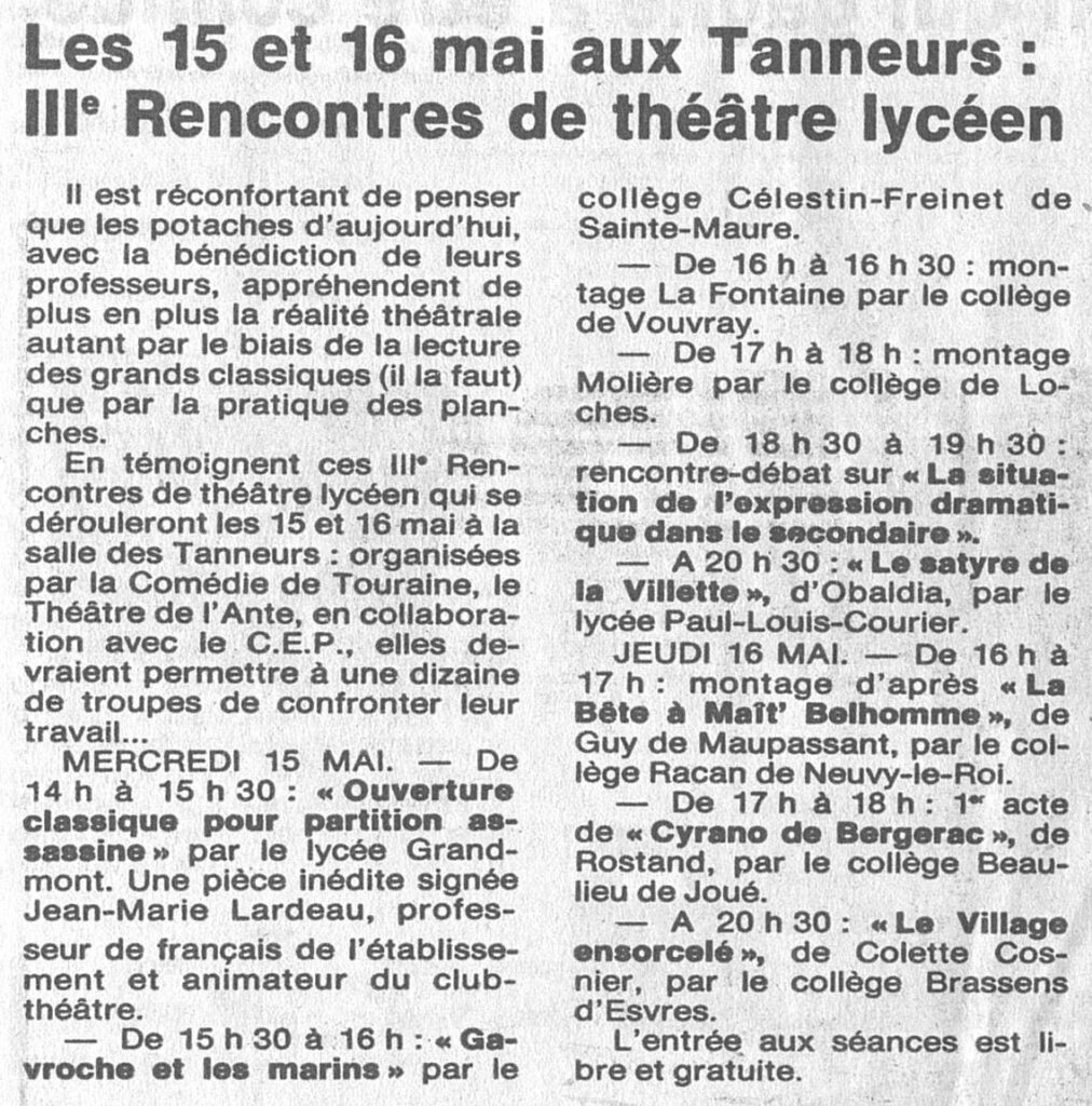1985.05.11-NRCO.4ADPREc-1012x1024 "IIIe Rencontres de théâtre lycéen" (15 et 16/05/85)