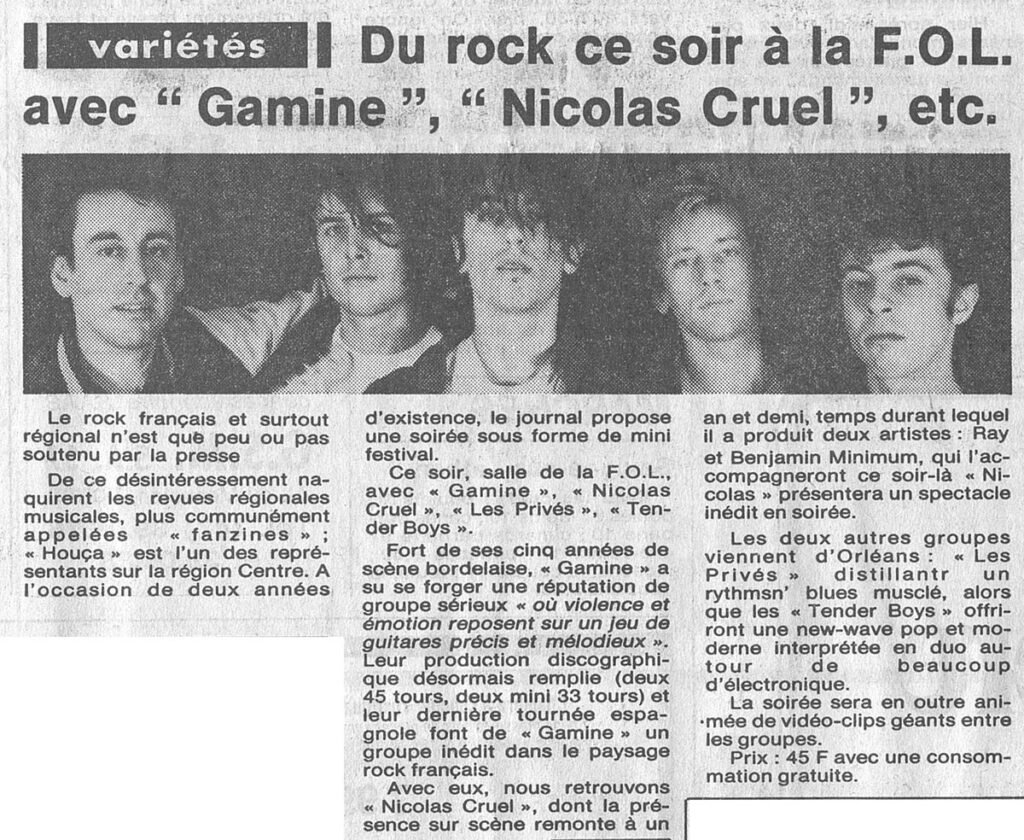 1985.06.28-NRCO.6ADPREa-1024x840 Gamine, Nicolas Cruel, Les Privés, Tender Boys (28/06/85)
