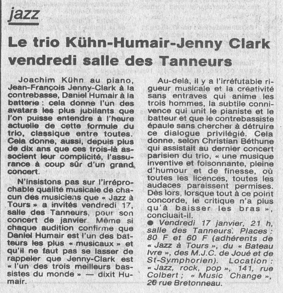 1986.01.15-NRCO.5ADPREb-989x1024 Joachim Kühn, Daniel Humair, Jean-François Jenny-Clark (17/01/86)
